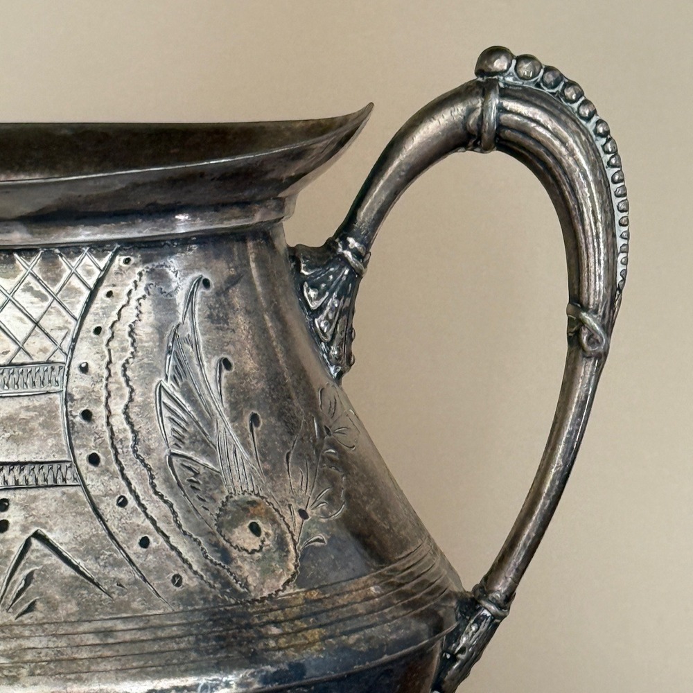 Antique H Schade New York Triple Plate Silver Footed Sugar Bowl Etched 103 - Picture 4 of 8